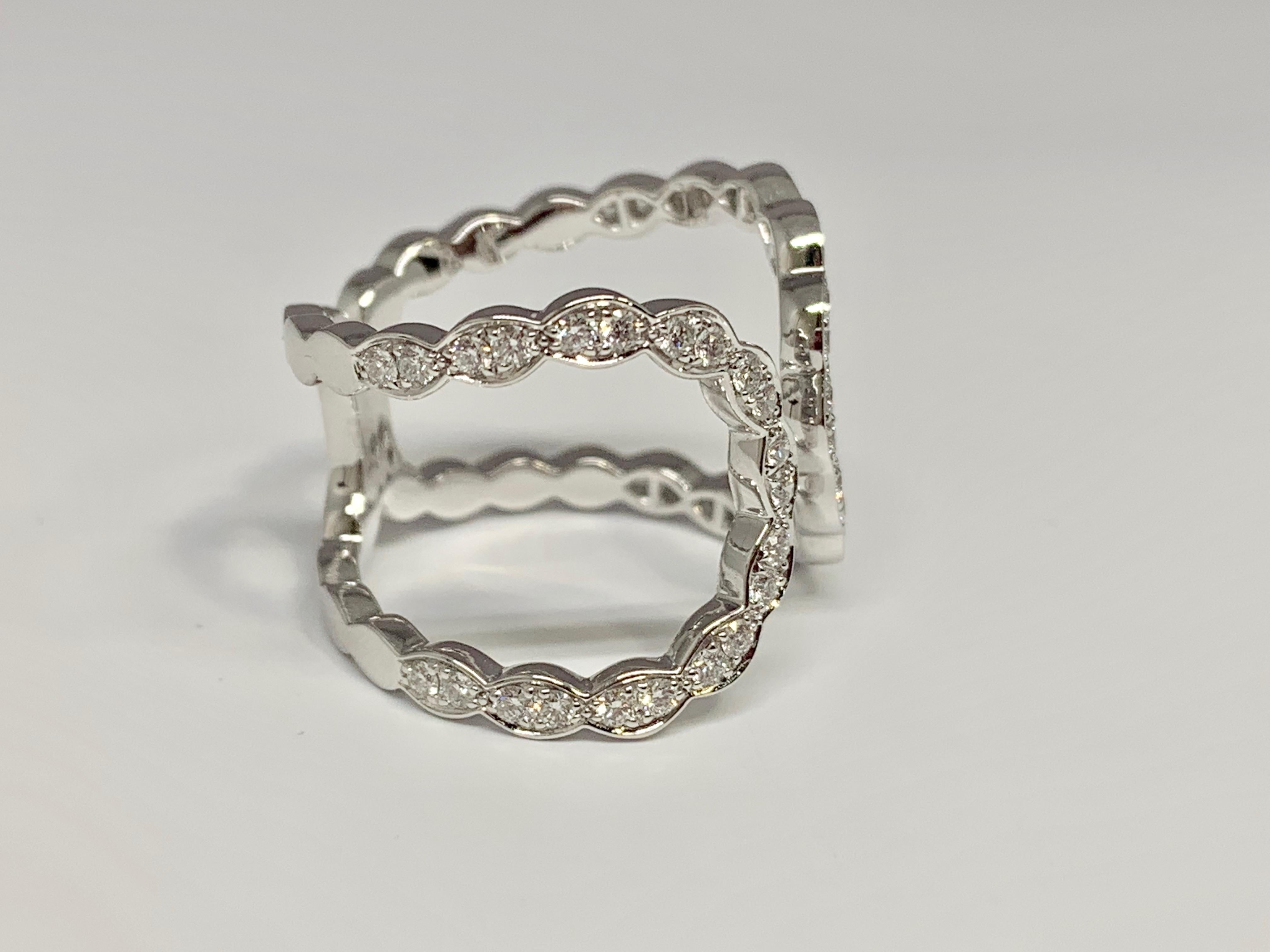 Round Cut 18 Karat White Gold 0.58 Carat Hearts on Fire Lorelei Floral Diamond Ring For Sale