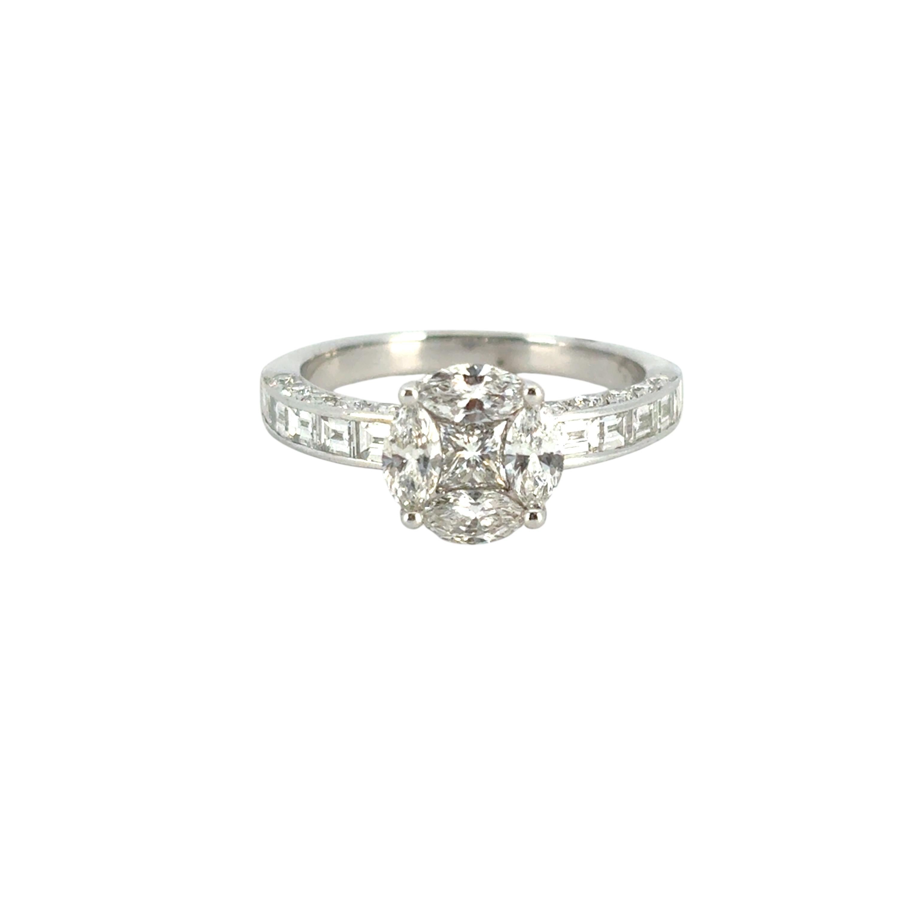 Anello di fidanzamento in oro bianco 18k con diamante naturale taglio marquise e principessa da 0,58 carati in vendita 6