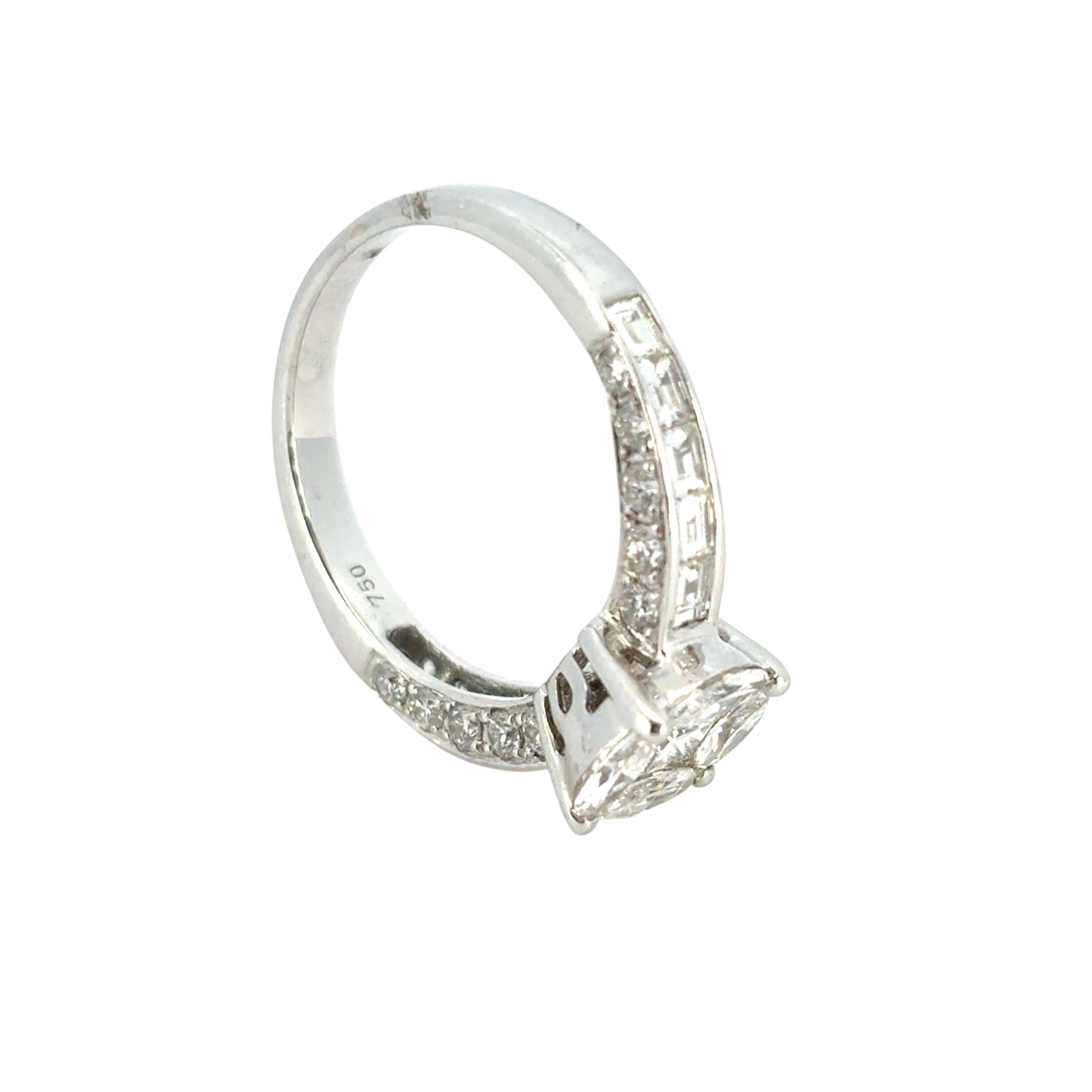 Anello di fidanzamento in oro bianco 18k con diamante naturale taglio marquise e principessa da 0,58 carati in vendita 7