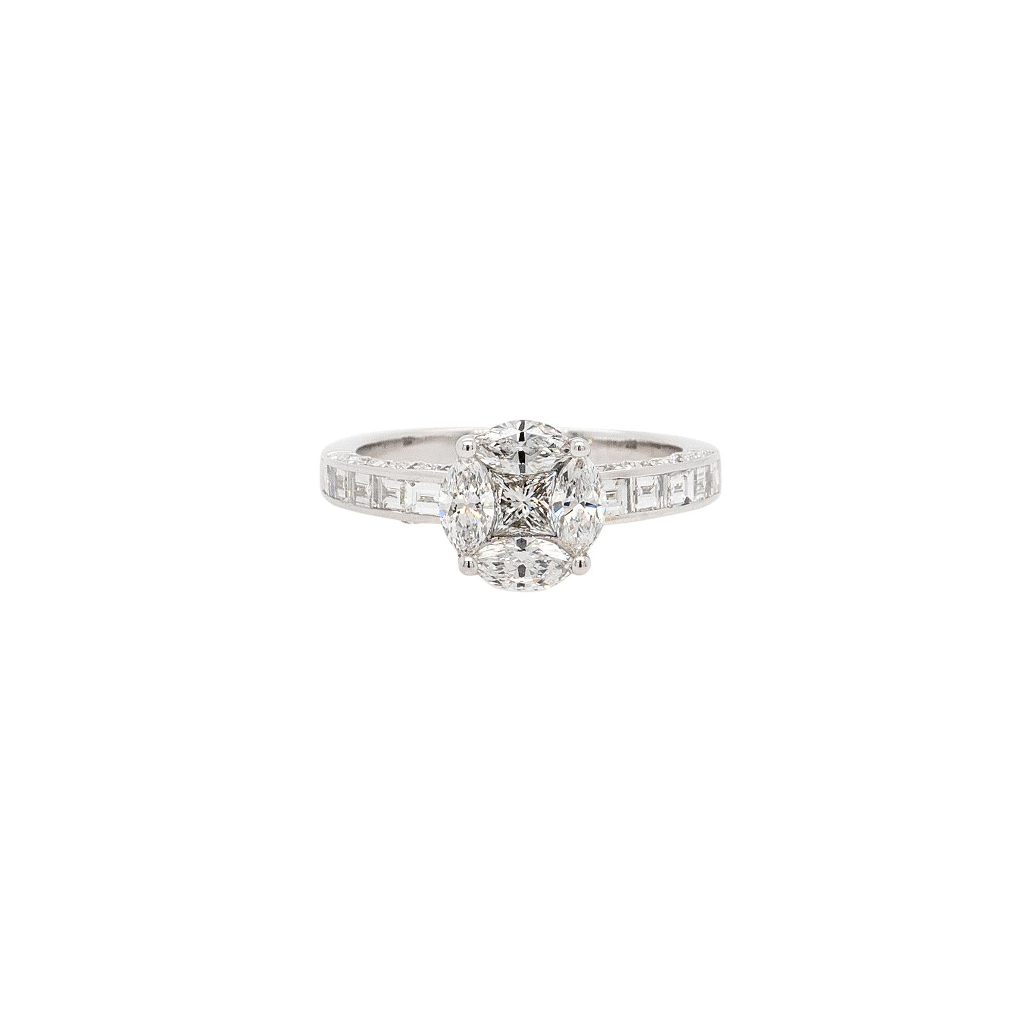 Dettagli del centro:
Centro di circa 0,58ct Marquise e Princess
Colore G/H Chiarezza SI
Lati Dettagli Stones: 
Baguette da 0,4ctw
Colore G/H, purezza SI
Materiale dell'anello: Oro bianco 18k
Misura dell'anello: 6,5 (può essere dimensionato)
Peso