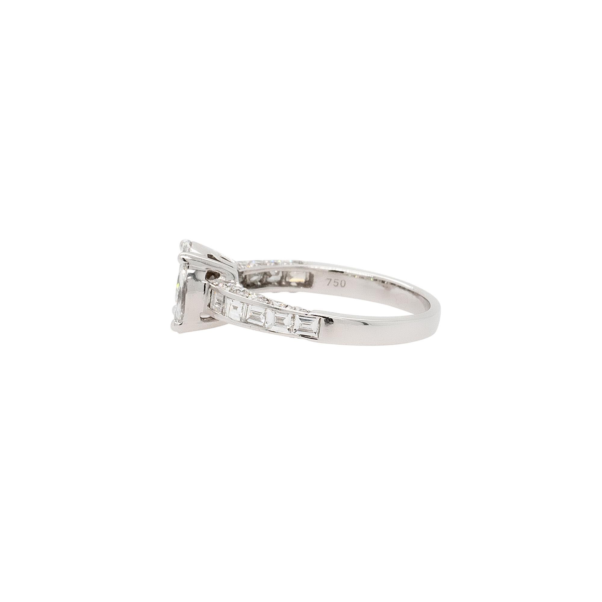 Marquise Cut 18k White Gold 0.58ct Marquise and Princess Cut Natural Diamond Engagement Ring For Sale