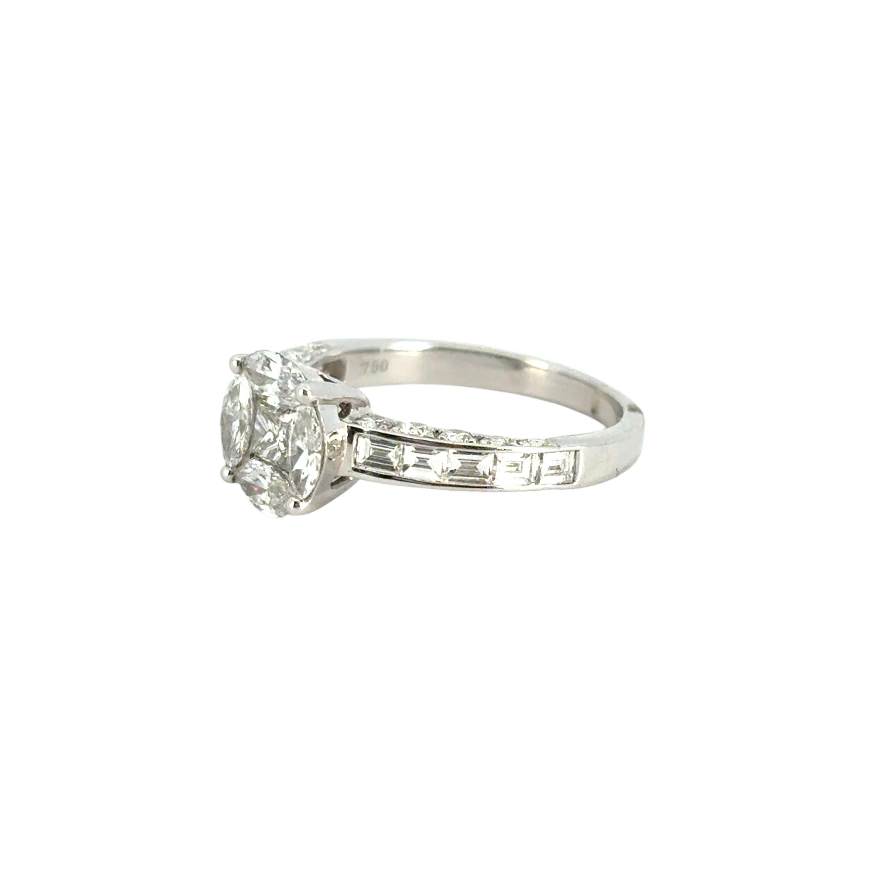 Anello di fidanzamento in oro bianco 18k con diamante naturale taglio marquise e principessa da 0,58 carati in vendita 3
