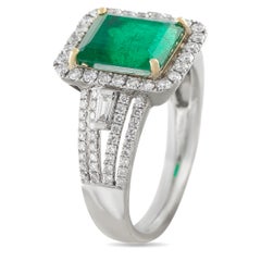 18K White Gold 0.60ct Diamond and Colombian Emerald Ring MF12-021826