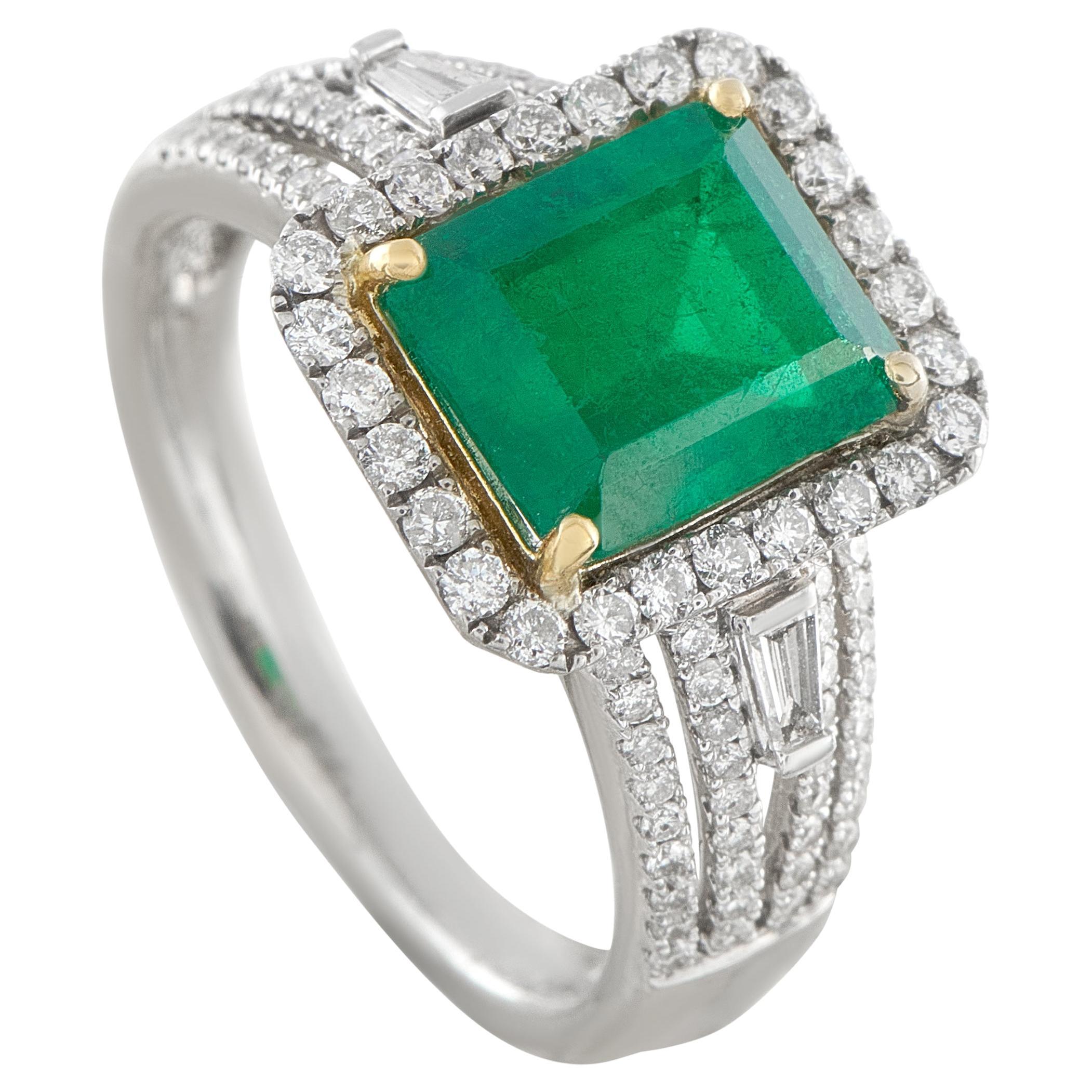 18K White Gold 0.60ct Diamond and Colombian Emerald Ring MF12-021826