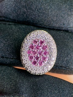 18K White Gold 0.60ct Round Pink Sapphire & 1.10ct Diamond Cluster Halo Pendant