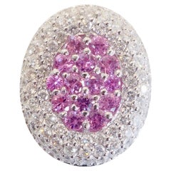 18K White Gold 0.60ct Round Pink Sapphire & 1.10ct Diamond Cluster Halo Pendant