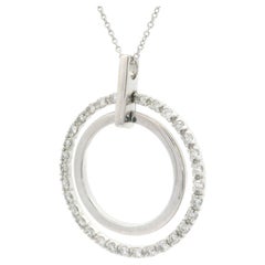 18k White Gold 0.60ctw Diamond & Polished Dual Circle Pendant w/ 20" Necklace