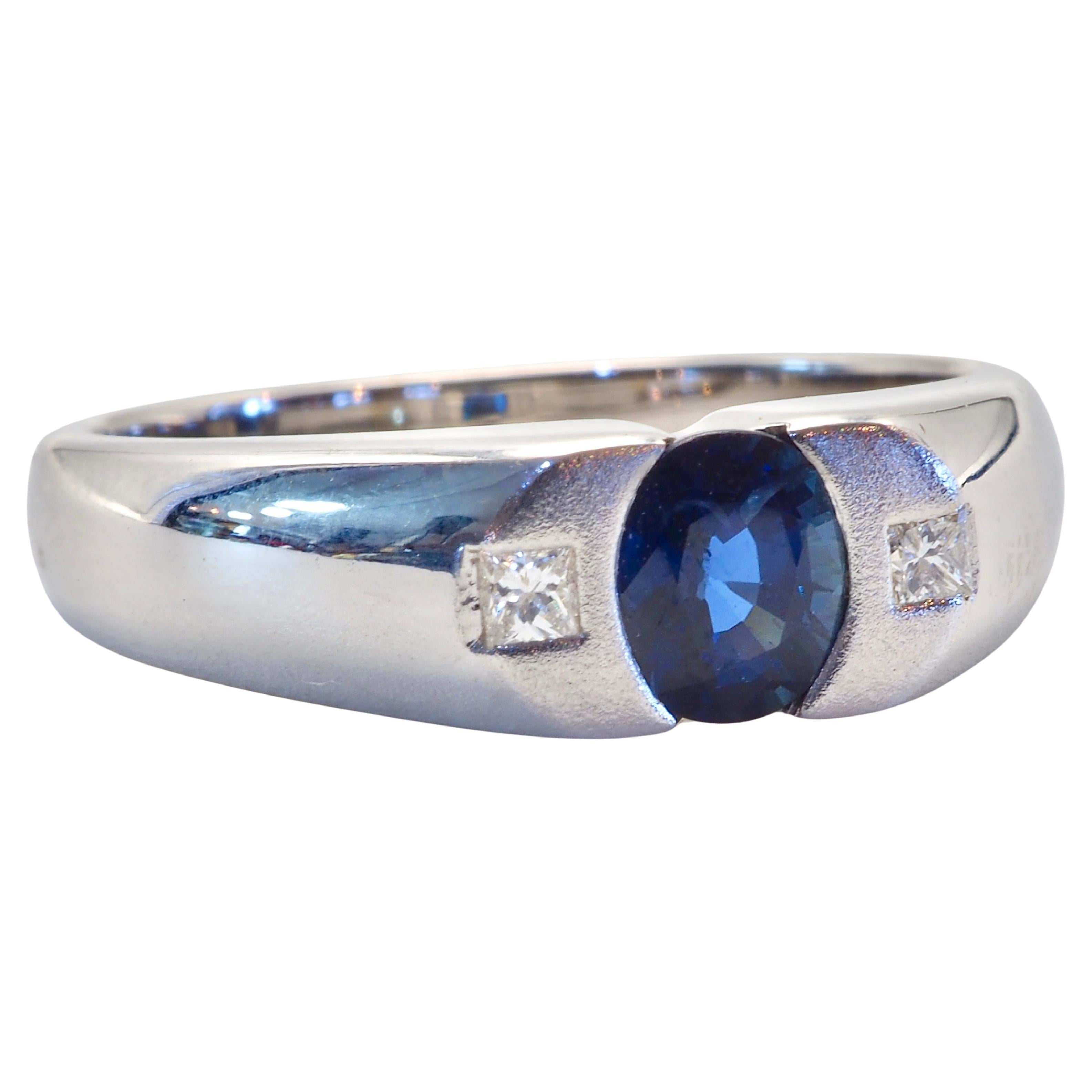 18K Weißgold 0,61ct Blauer Saphir & 0,05ct Diamant Halbzeiliger Bandring im Zustand „Neu“ im Angebot in เกาะสมุย, TH
