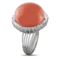 18K White Gold 0.64ct Diamond and Coral Ring MF23-031726