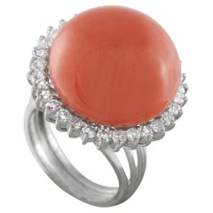 Bague en or blanc 18K avec diamant et corail de 0,64ct MF23-031726