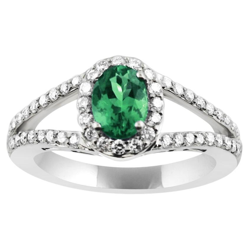 18K White Gold 0.64cts Emerald and Diamond Ring, Style# R2192 For Sale