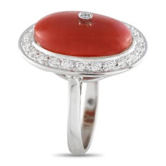 18K White Gold 0.65ct Diamond and Coral Ring