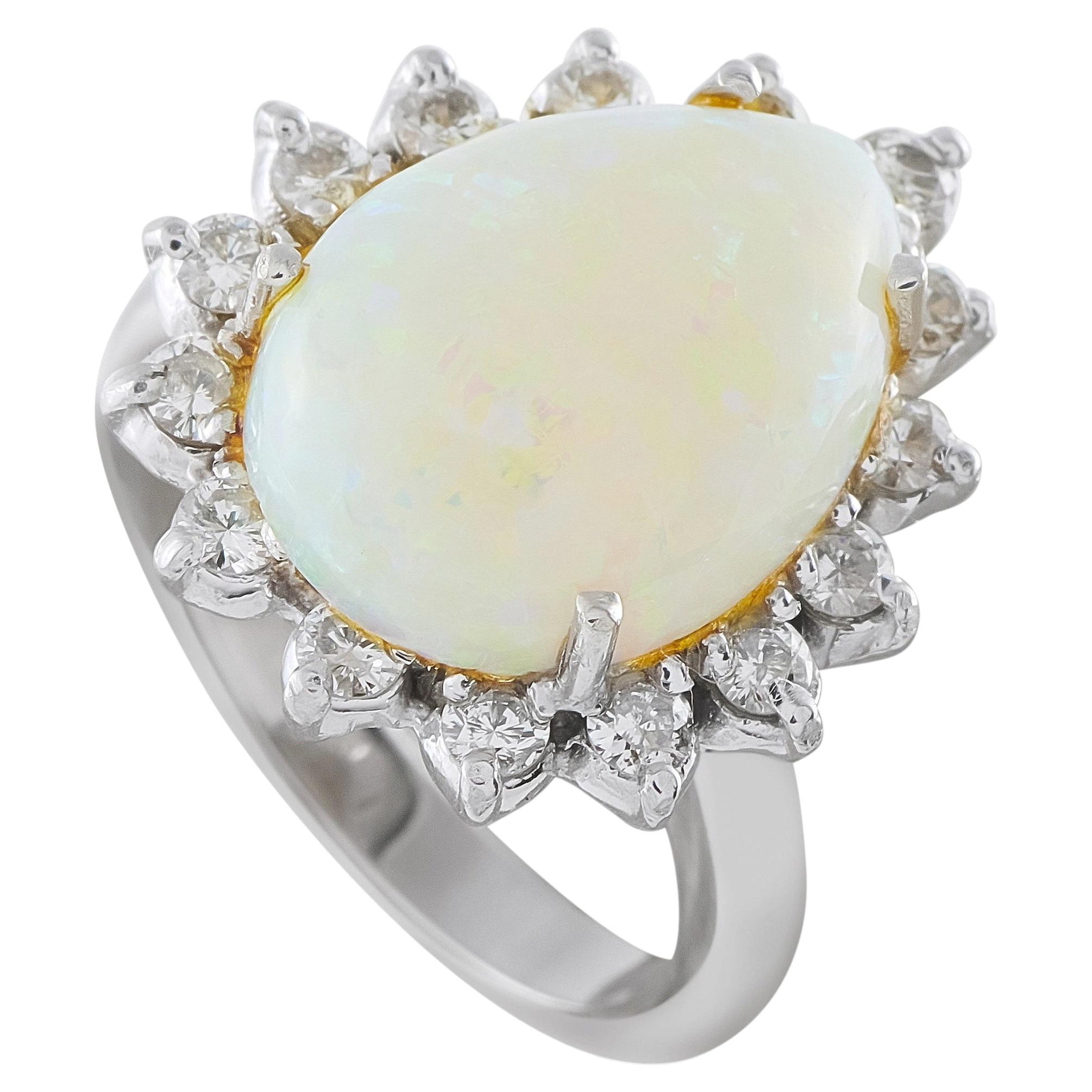 18K White Gold 0.65ct Diamond and Opal Halo Ring MF13-070726