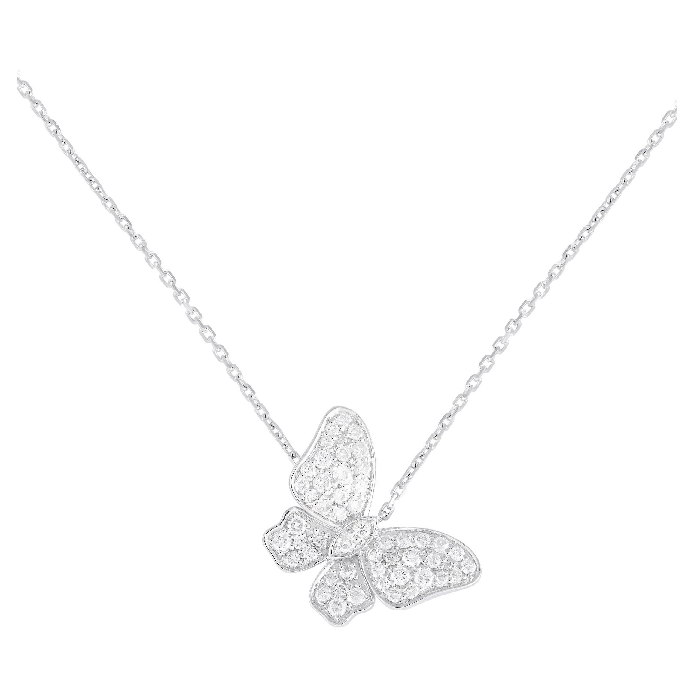 Collier papillon en or blanc 18 carats et diamants 0,65 carat en vente