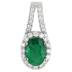 18K White Gold 0.65cts Emerald and Diamond Pendant, Style# TS1020P