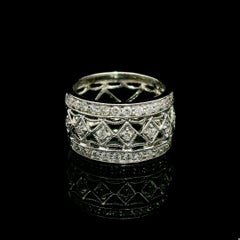 18k White Gold 0.65ctw Diamond Wide Open Work w/ Miligrain Etching Band Ring
