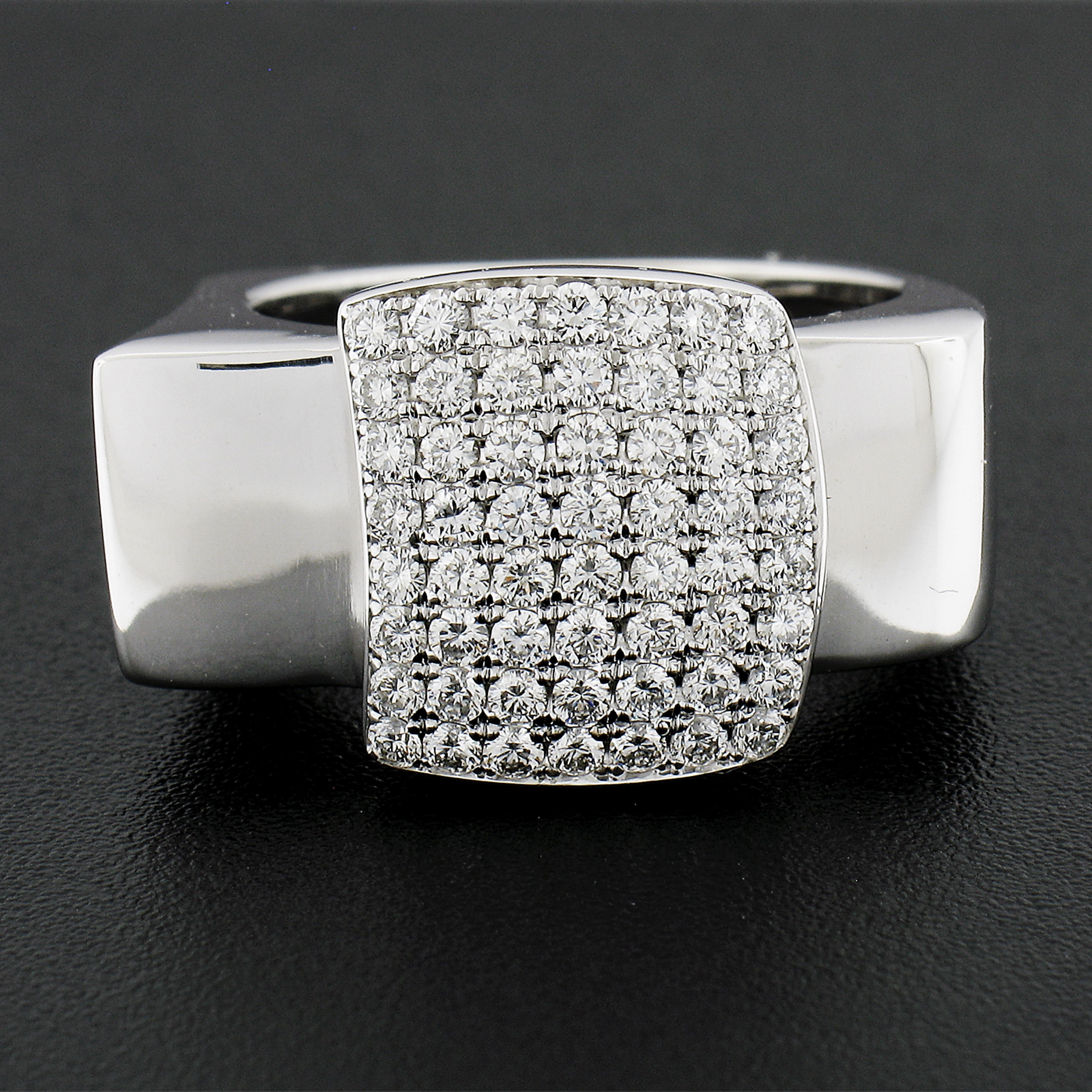 Round Cut 18k White Gold 0.65ctw Pave Set Round Super Fiery Diamond Squared Band Ring For Sale