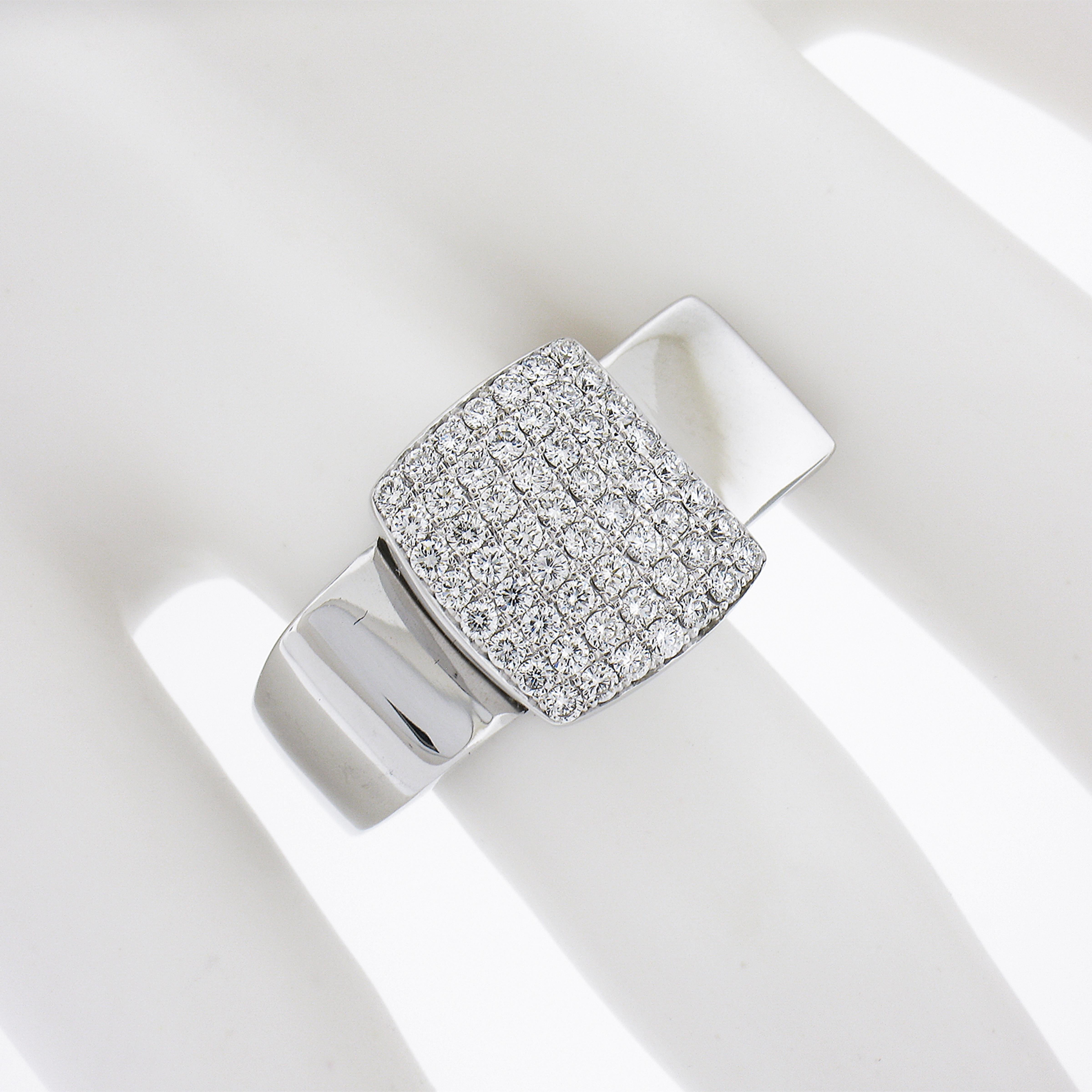 18k White Gold 0.65ctw Pave Set Round Super Fiery Diamond Squared Band Ring In Excellent Condition For Sale In Montclair, NJ