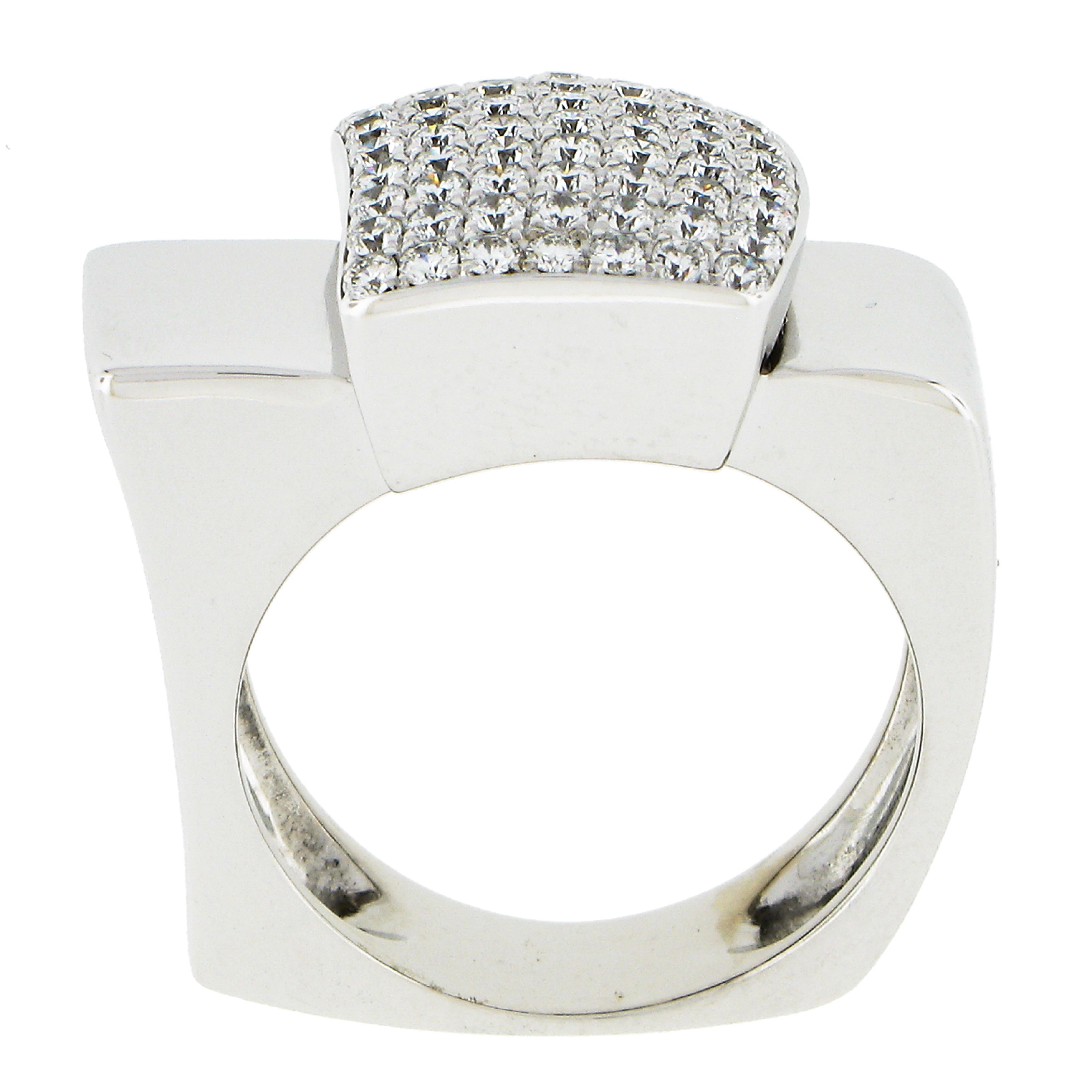 18k White Gold 0.65ctw Pave Set Round Super Fiery Diamond Squared Band Ring For Sale 3