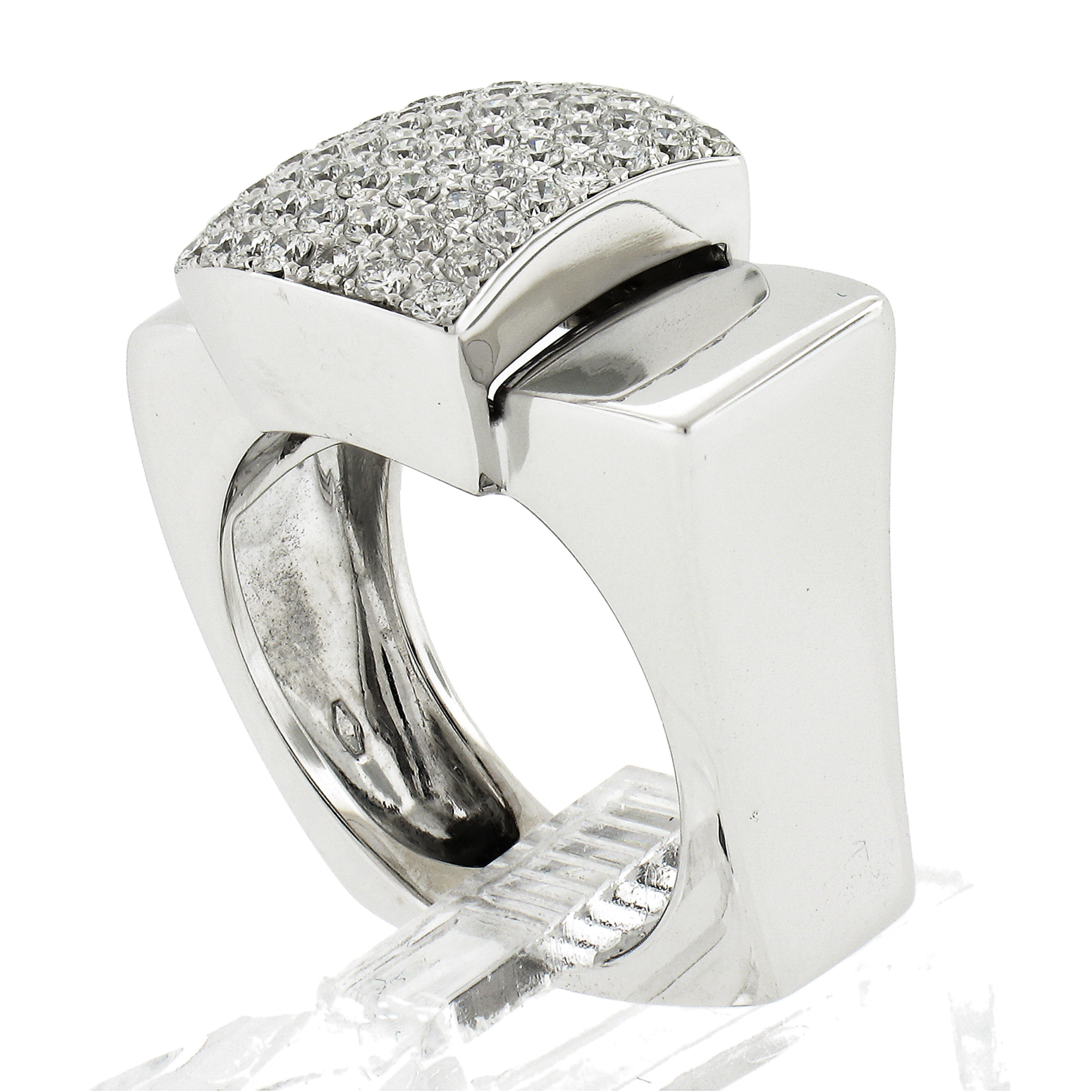 18k White Gold 0.65ctw Pave Set Round Super Fiery Diamond Squared Band Ring For Sale 4