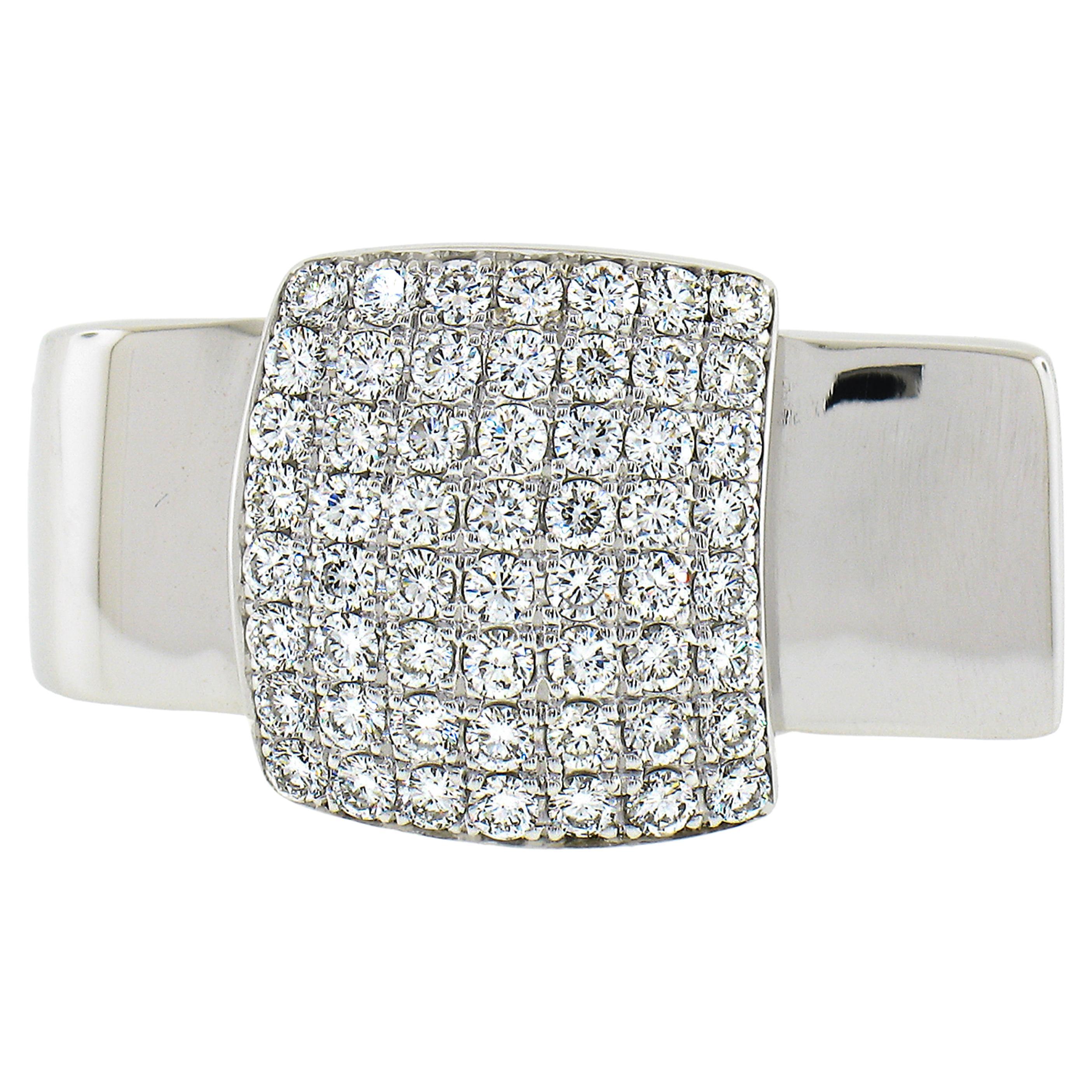 18k White Gold 0.65ctw Pave Set Round Super Fiery Diamond Squared Band Ring For Sale