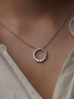 18k Weißgold 0,66ct natürlichen Diamanten abgestuften Kreis Anhänger auf 9k Gold Kette