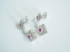 18k White Gold 0.66ct Round Rubies & 1.13ct Brilliant Diamonds Dangle Earrings