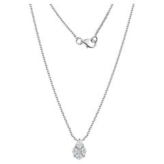 18K White Gold 0.68ct Natural Diamond Cluster Pendant Necklace, Anniversary Gift