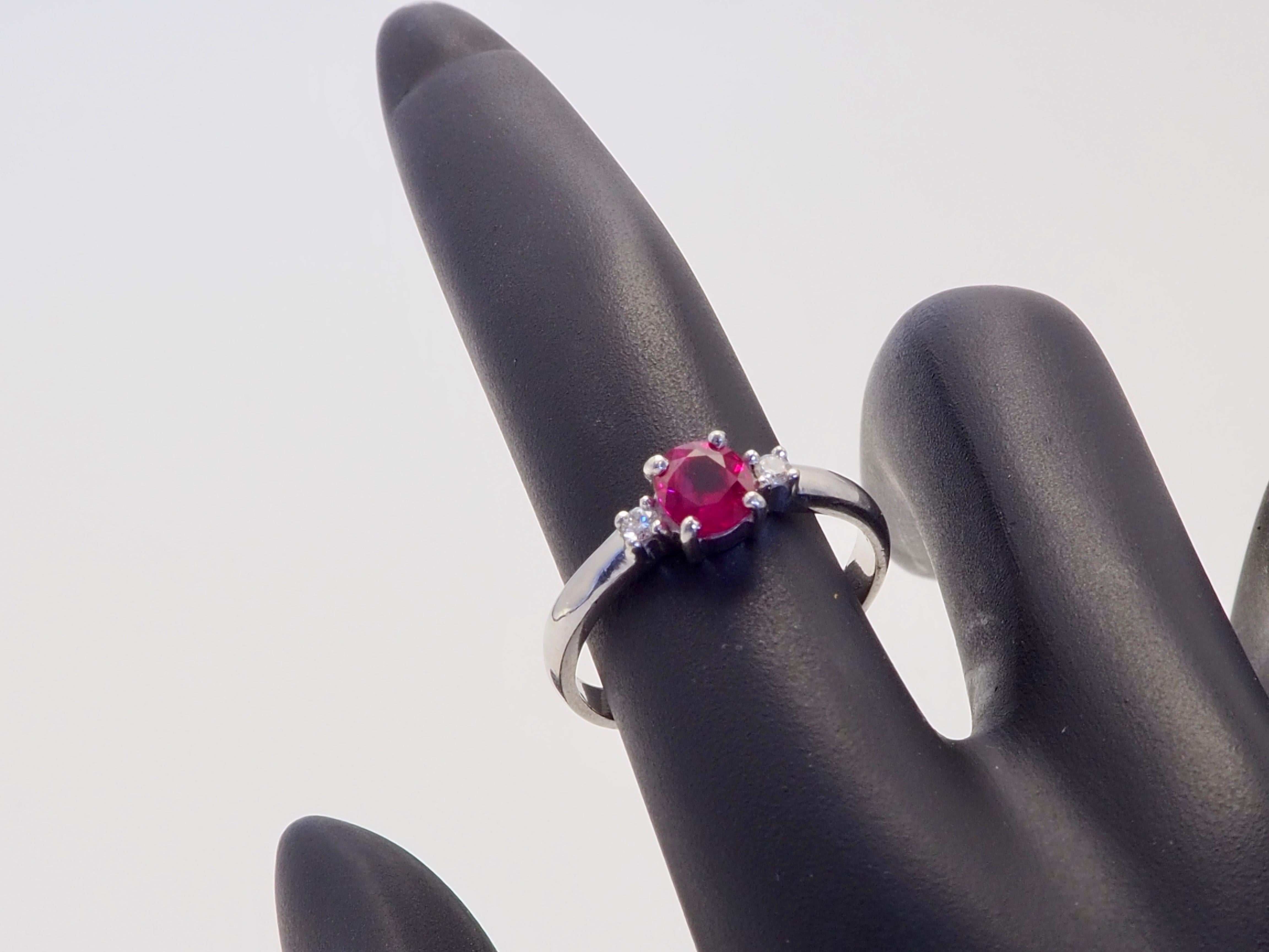 18K White Gold 0.69ct Oval Clear Ruby & 0.11ct Brilliant Diamond Ring For Sale 4