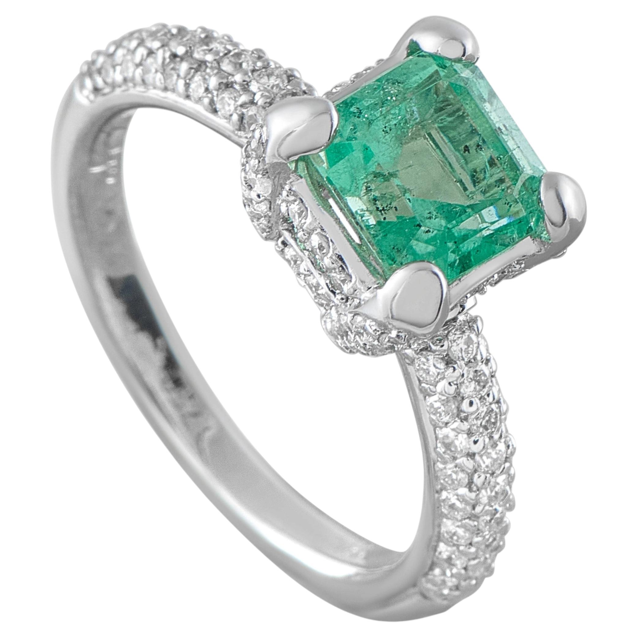 18K White Gold 0.70ct Diamond and Emerald Ring MF25-062526