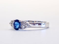 18K White Gold 0.70ct Fiery Blue Sapphire & 0.12ct Diamond Fine Ring
