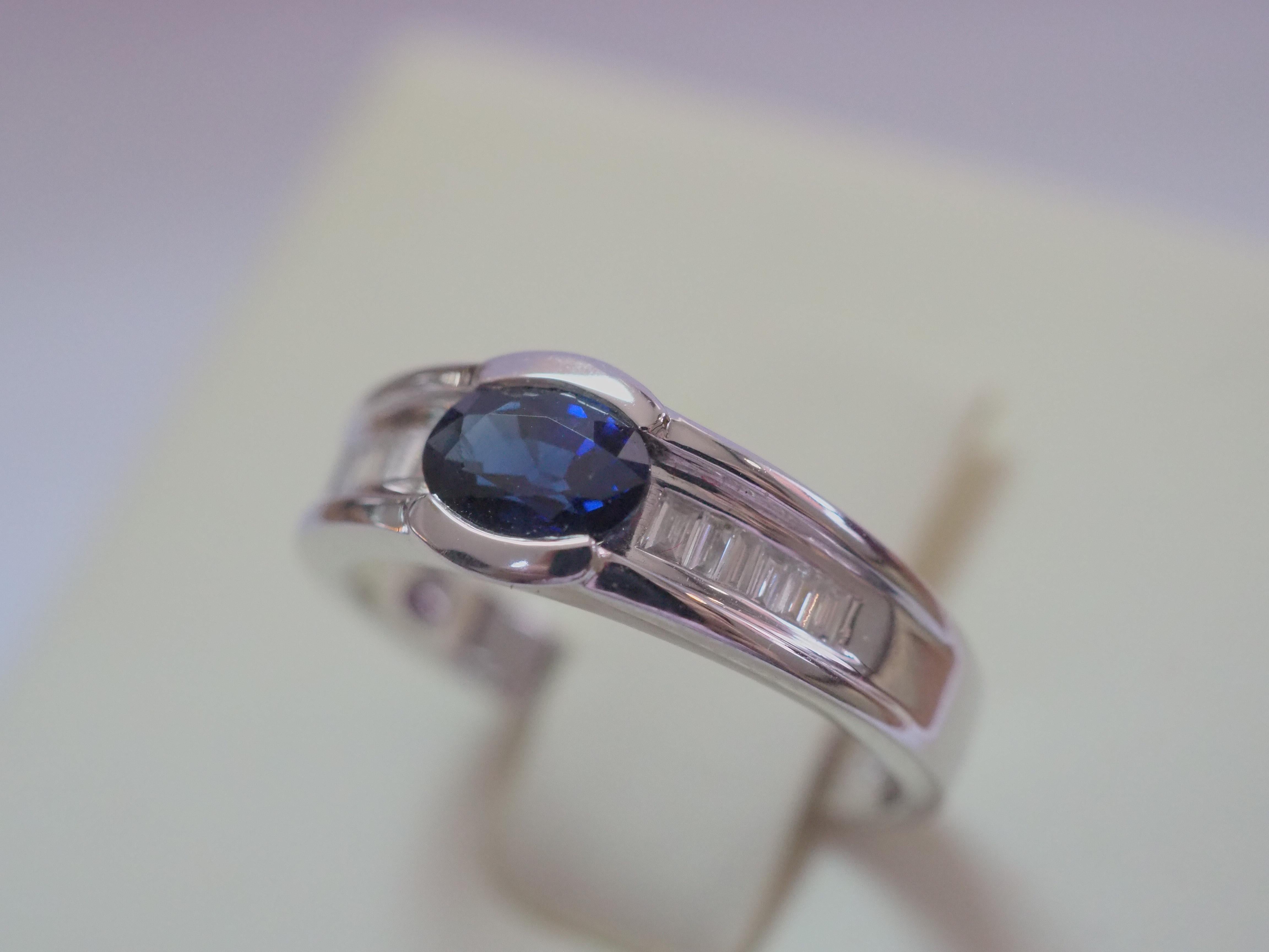 No Reserve- 18K White Gold 0.71ct Blue Sapphire & 0.14ct Diamond Unisex Ring 3