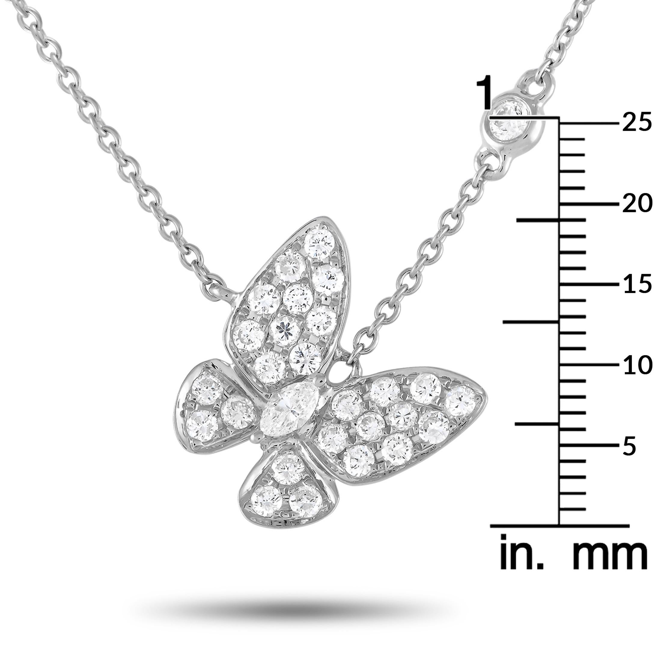 18K White Gold 0.71ct Diamond Butterfly Necklace In New Condition For Sale In Southampton, PA