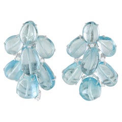 Boucles d'oreilles en or blanc 18K avec diamant et aigue-marine de 0,72ct MF15-012726