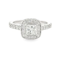 18k White Gold 0.72ct Princess Cut Diamond Halo Engagement Ring