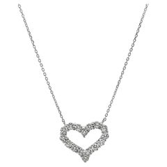 18K White Gold 0.73 Carat Diamond Heart Necklace on Freely Adjustable Chain