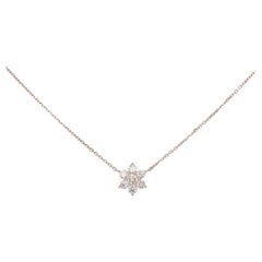 18k White Gold 0.73ct Round Brilliant Natural Diamond Flower Pendant Necklace
