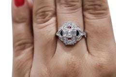 18 Karat White Gold 0.75 Carat Diamond 0.40 Carat Combined Ruby and Onyx Ring