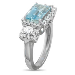 18K White Gold 0.75 ct Diamond and Aquamarine Ring  MF11-013026