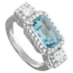 18K White Gold 0.75 ct Diamond and Aquamarine Ring  MF11-013026