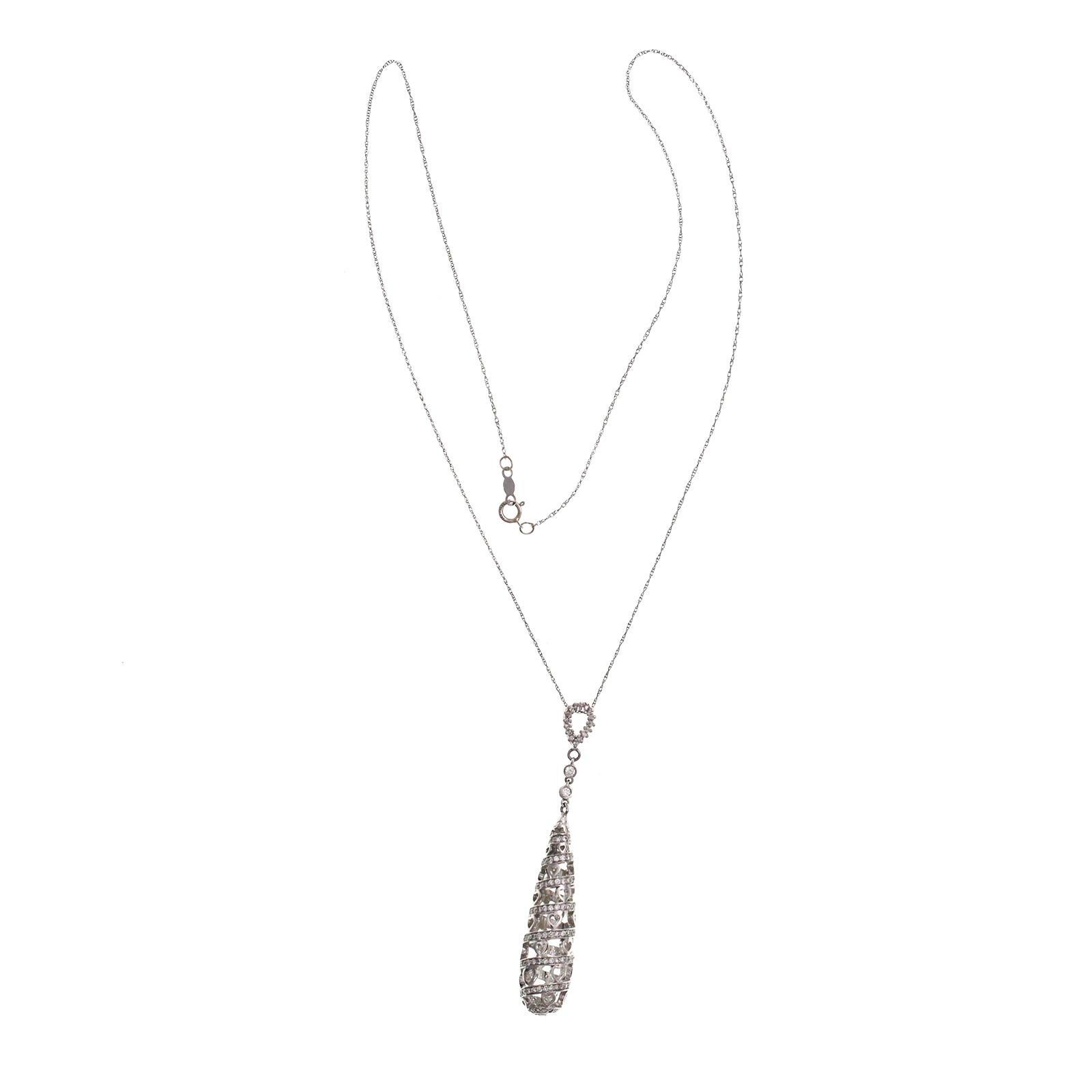 18 Karat White Gold 0.75 Carat Diamonds Spiral Drop Necklace In Excellent Condition For Sale In Los Angeles, CA