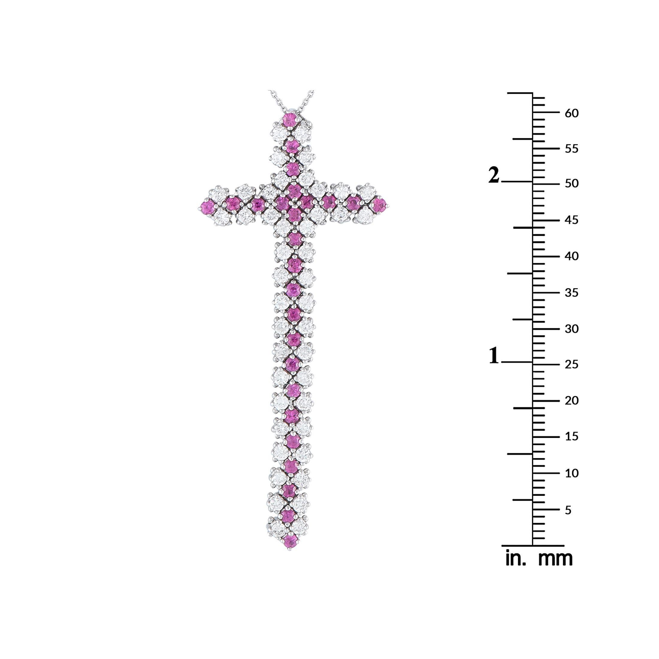 18K White Gold 0.75ct Diamond and Ruby Cross Necklace In Excellent Condition For Sale In Southampton, PA