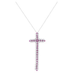 18K White Gold 0.75ct Diamond and Ruby Cross Necklace