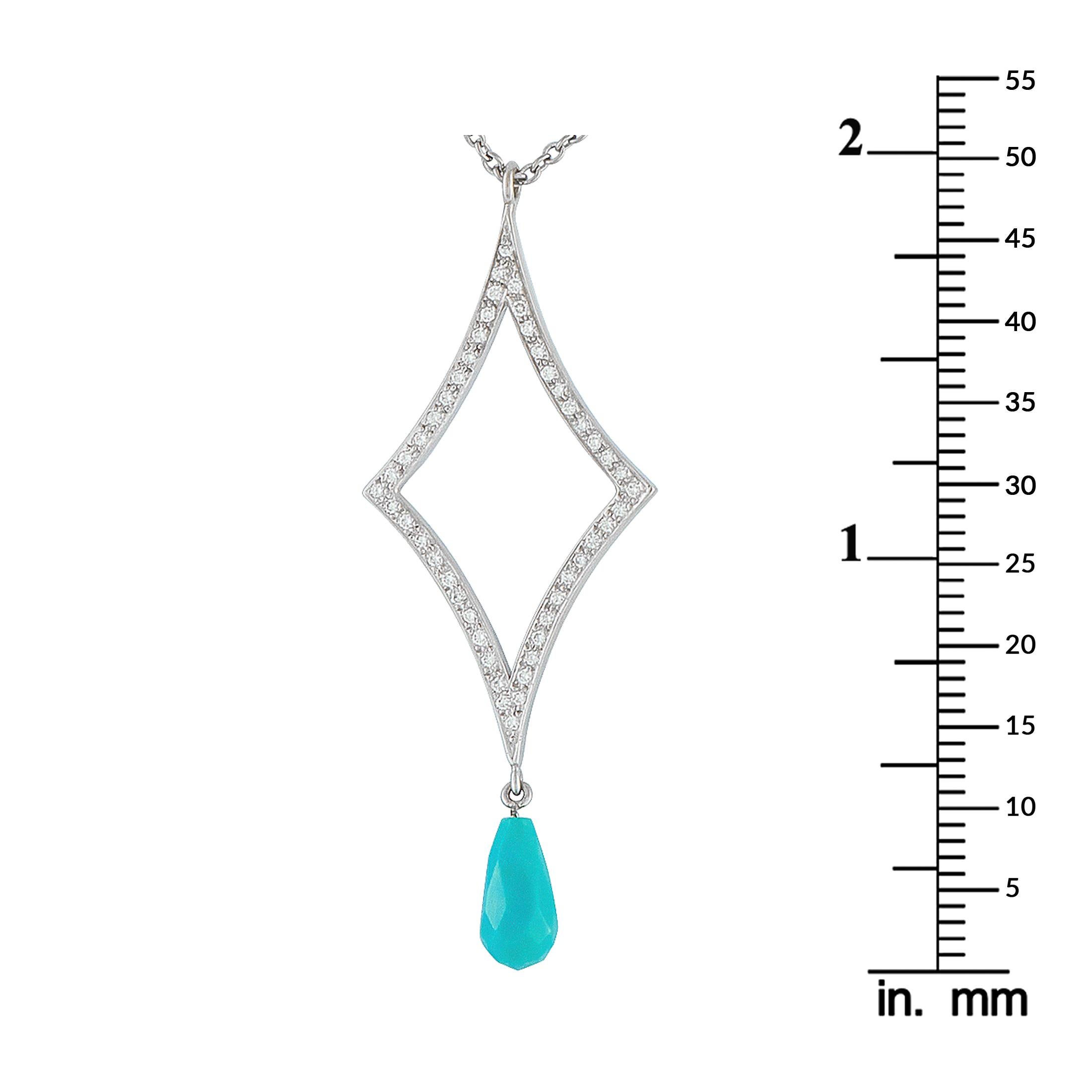 Round Cut 18K White Gold 0.75ct Diamond and Turquoise Necklace MF04-102725 For Sale