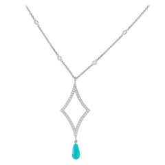 18K White Gold 0.75ct Diamond and Turquoise Necklace MF04-102725