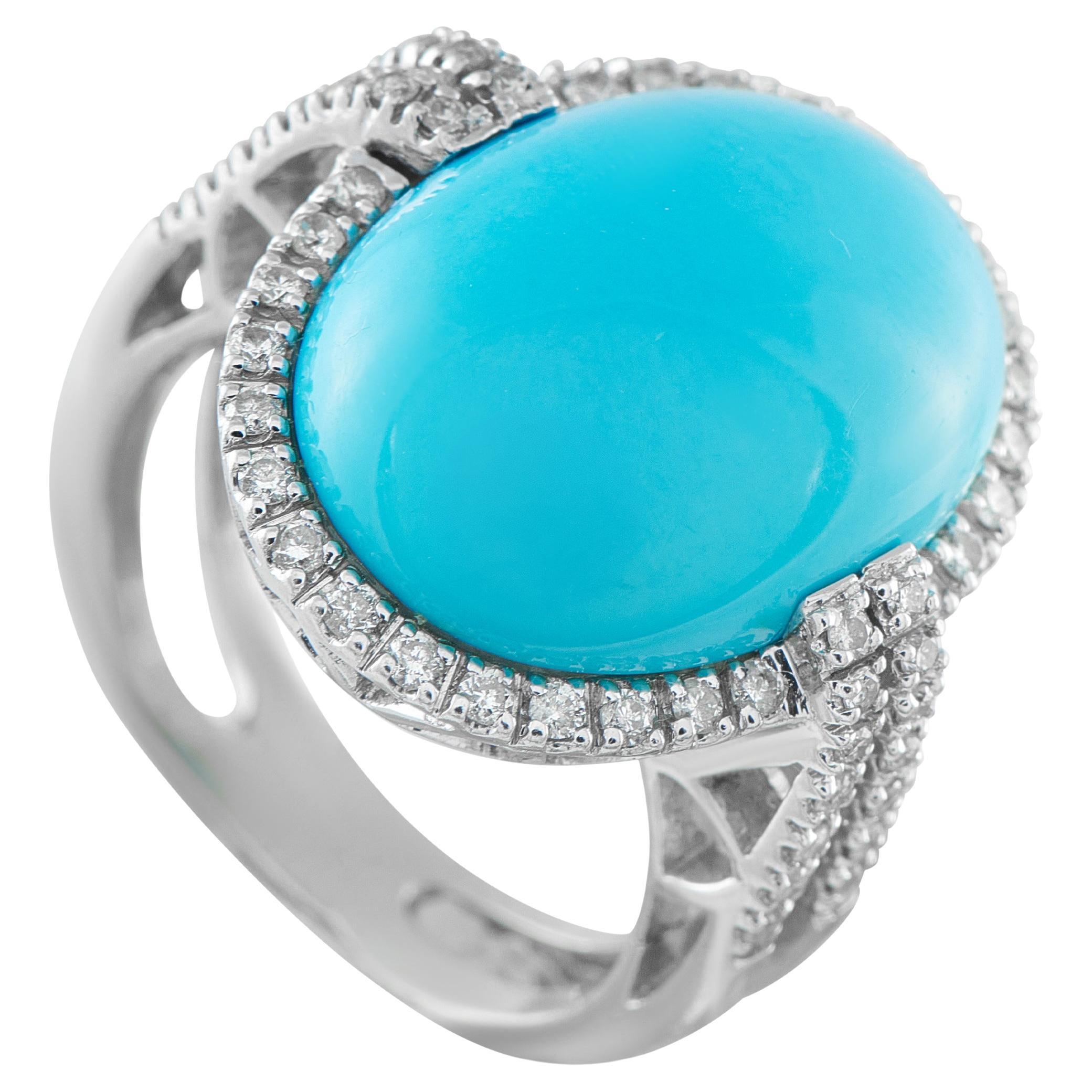 18K White Gold 0.75ct Diamond and Turquoise Ring MF14-020226 For Sale
