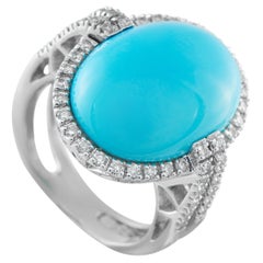 18K White Gold 0.75ct Diamond and Turquoise Ring MF14-020226