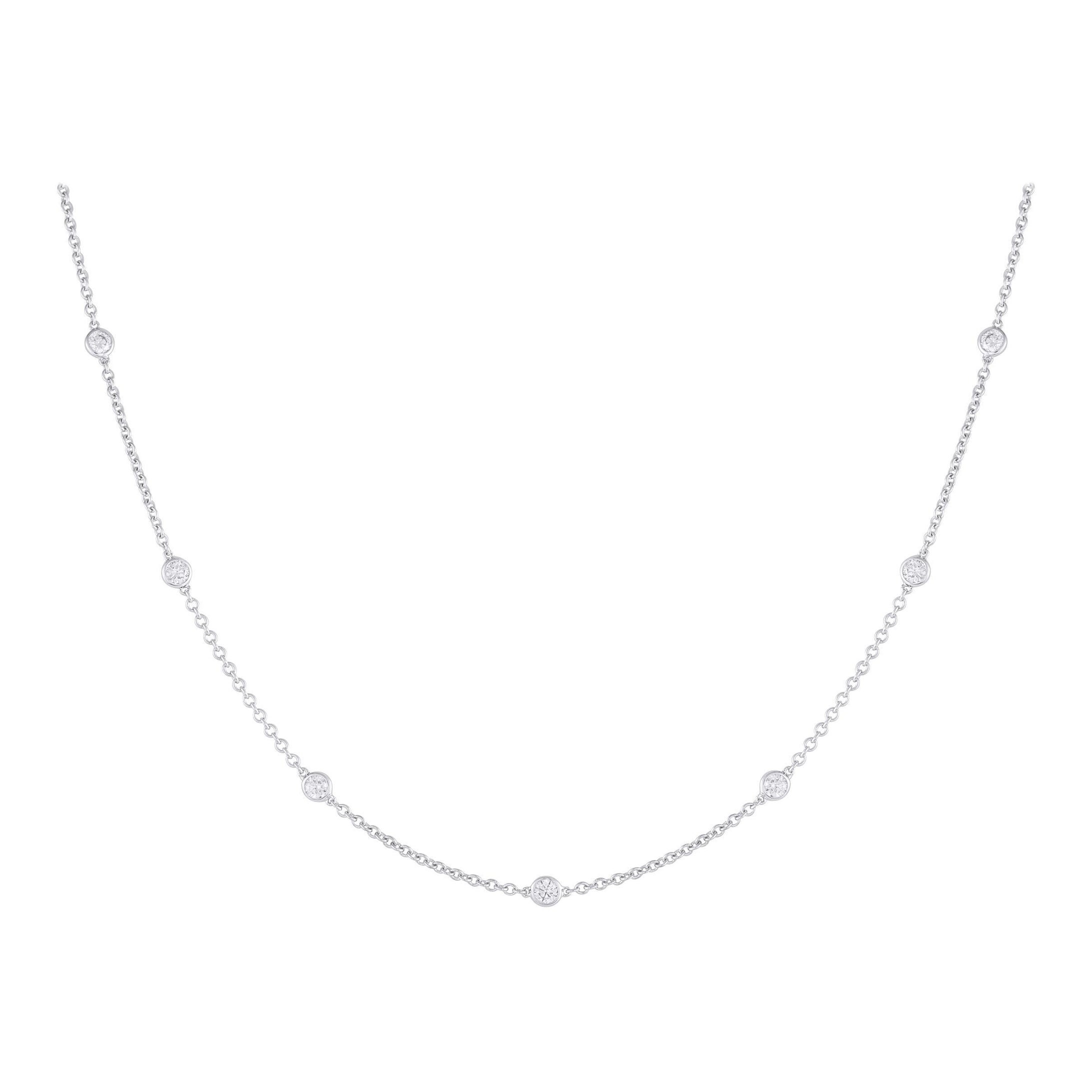 Collar de oro blanco de 18 quilates con estación de diamantes de 0,75 ct ANK-17469