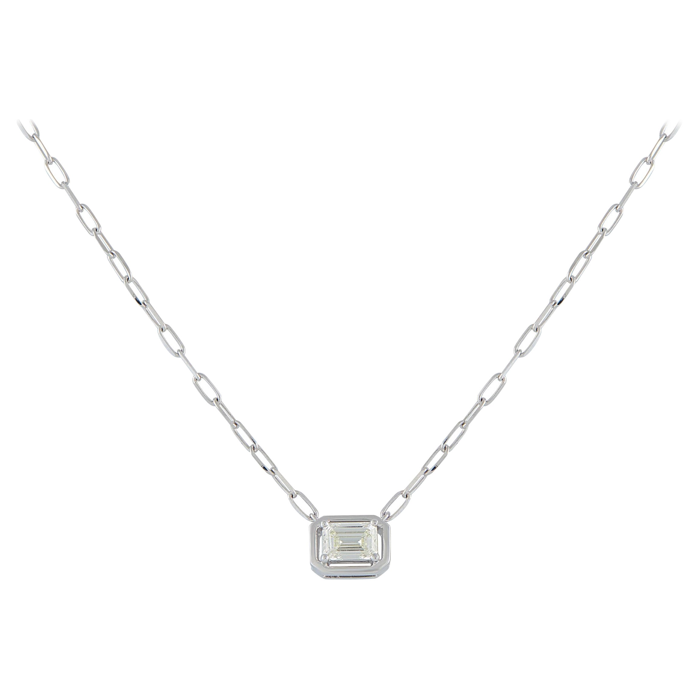 18K White Gold 0.75ct Emerald-Cut Diamond Solitaire Necklace ANK-20550