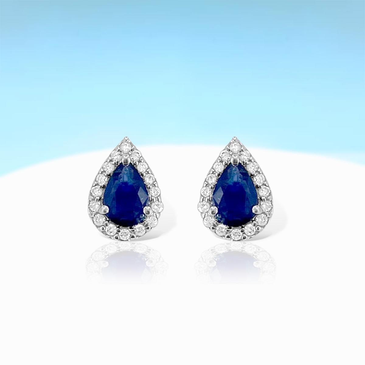 Modern 18K White Gold 0.75cts Sapphire and Diamond Earring, Style# TS1198E